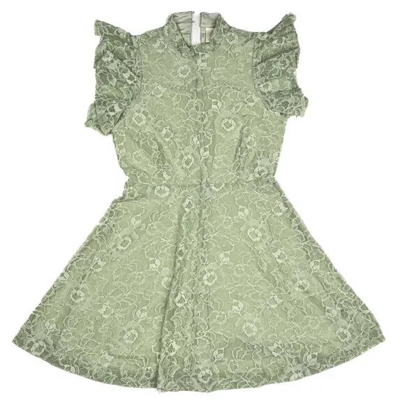 Anthropologie Maeve Mock-Neck Mini Dress Lace Floral Moss Green Size S - NWT